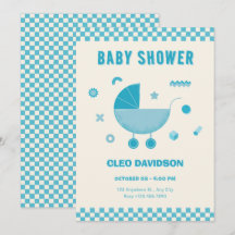 Poussette bébé damier bleu cadeau de baby shower