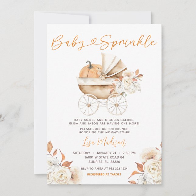 Invitation Poussette citrouille Floral Baby Sprinkel (Devant)