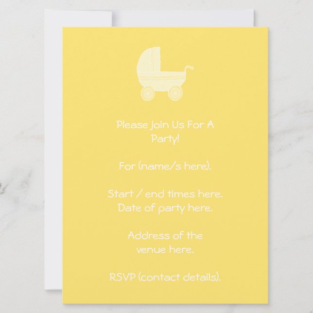 Invitation Poussette de bébé jaune (Devant)