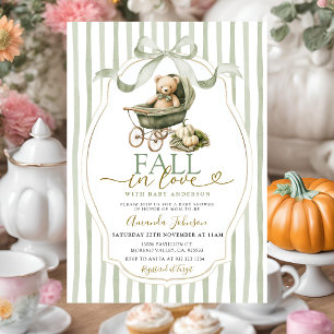 Invitation Poussette d'ours vert sauge Citrouille Baby Shower