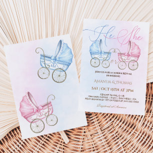 Invitation Poussettes Rose et Bleu Révélation du Sexe 