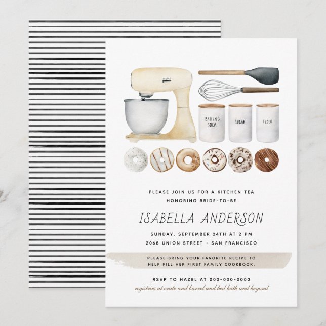 Invitation Poussettes Ustensiles de cuisine Fête des mariées  (Devant / Derrière)