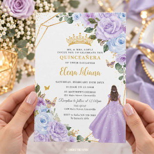 Invitation Poussière de lilas violet Fleur de Quinceañera XV