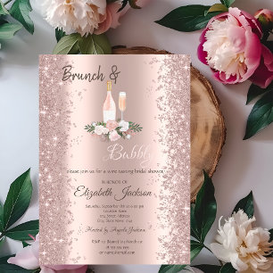 Invitation Poussière de paillettes Rose Gold Brunch Roses Ent