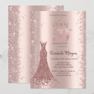 Invitation Poussière de Paillettes Rose Or Diamant Robe 60ème