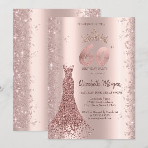 Invitation Poussière de Paillettes Rose Or Diamant Robe 60ème