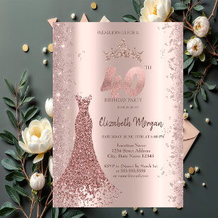 Invitation Poussière de Paillettes Rose Or Rose Diamant 40ème