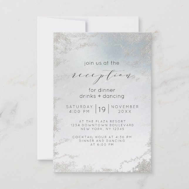 Invitation Poussière d'Ombre Bleu givré Argent Réception de M (Devant)