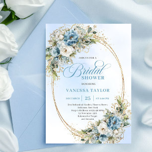 Invitation Poussière Romantique Fleurs Bleues Eucalyptus Mari
