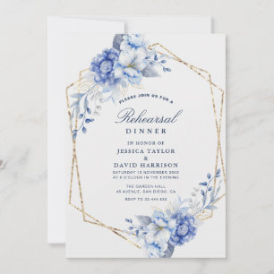 Invitation Poussiéreux Bleu Élégant Floral Dîner de Répétitio