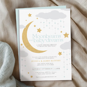Invitation Poutres de lune et rêves de bébé baby shower bleu