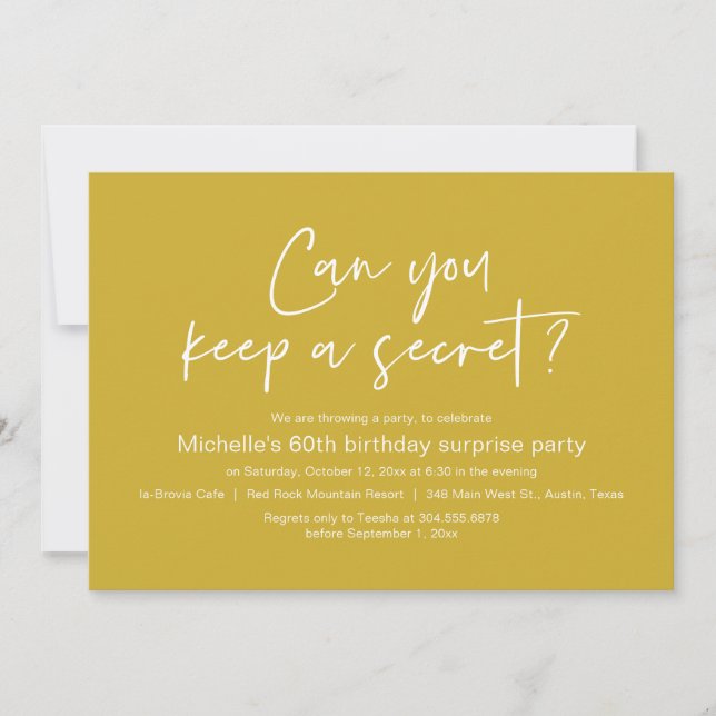Invitation Pouvez-Vous Garder Un Secret, Surprise Anniversair (Devant)