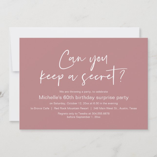 Invitation Pouvez-Vous Garder Un Secret, Surprise Anniversair (Devant)