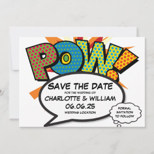 Invitation POW Enregistrer la date Fun Retro Comic Book Pop A