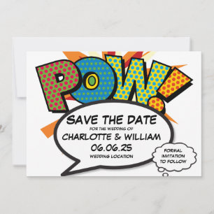 Invitation POW Enregistrez la date Fun rétro bande dessinée P