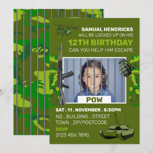 Invitation POW, salle d'évasion à thème de guerre, fête d'ann