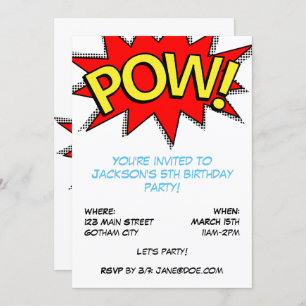 Invitation POW ! Superhero Comic Book Modèle de fête d'annive