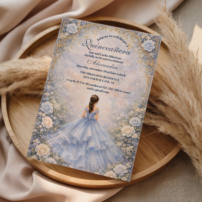 Invitation Powder Blue Rose Garden Quinceañera (Créateur téléchargé)