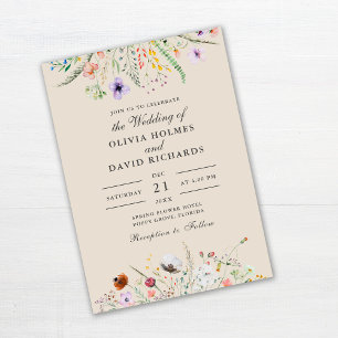 Invitation Prairie de fleurs sauvages aquarelle taupe pour ma