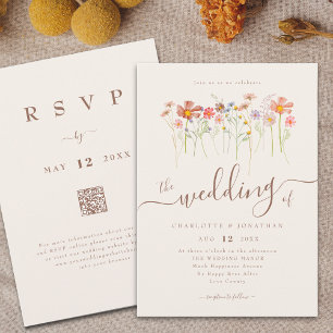 Invitation Prairie de fleurs sauvages Terracotta beige code Q