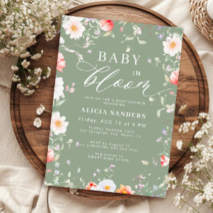 Invitation Prairie de fleurs sauvages vertes bébé en fleurs b