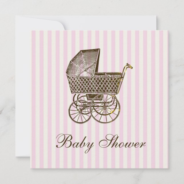 INVITATION PRAM BÉBÉ VINTAGE| BABY SHOWER (Devant)