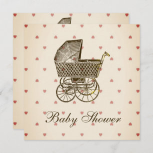 INVITATION PRAM BÉBÉ VINTAGE  BABY SHOWER