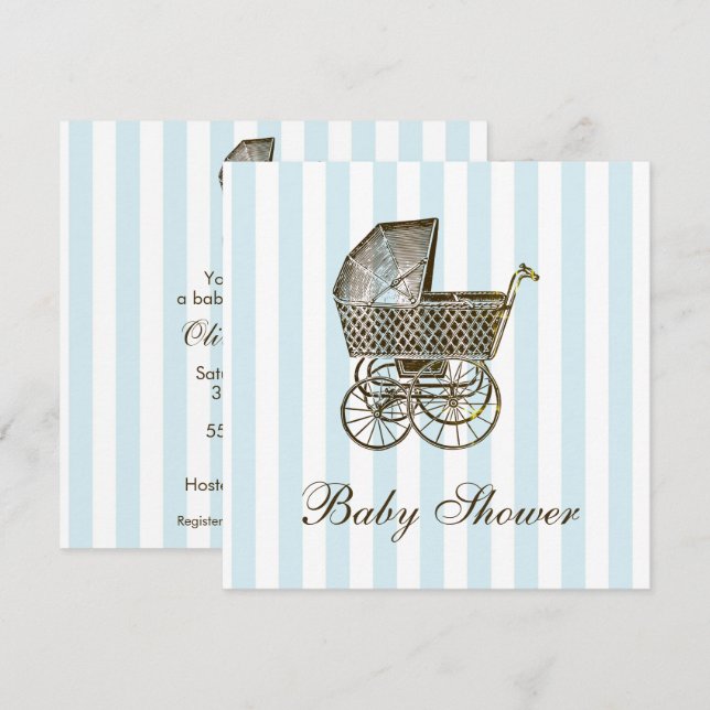 Invitation PRAM BÉBÉ vintage | Baby shower (Devant / Derrière)