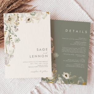 Invitation Pré Fleur sauvage lunaire   Ivoire tout en un