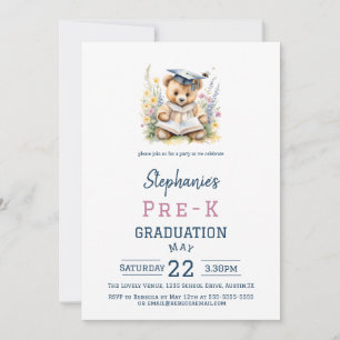 Invitation Pré-K Graduation Party mignonne Ours et Fleurs en 