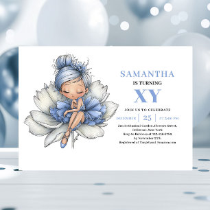 Invitation Précieuse Fée Bleue Fille 5ème Anniversaire Pastel