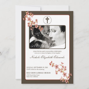Invitation Précieux Baptême de fleurs de cerisiers rouges
