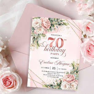 Invitation Précieux Rose Pâle Bohème Floral 70e Anniversaire