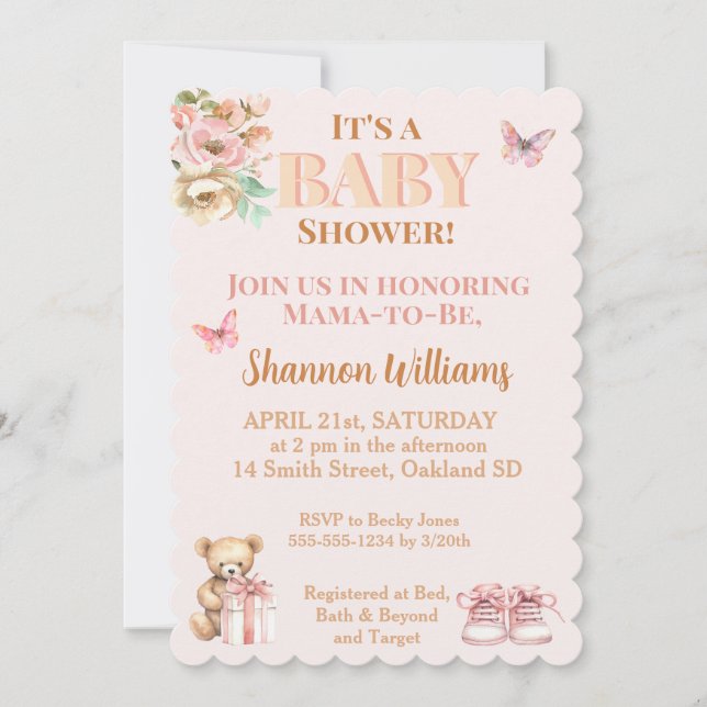 Invitation Precious fille Teddy Bear Baby shower (Devant)