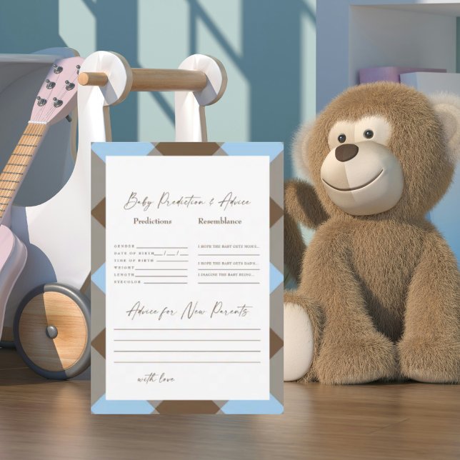 Invitation Prédictions de bébé de douche Blue Gingham et marr (Créateur téléchargé)