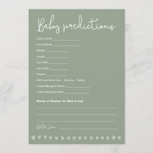 Invitation Prédictions pour bébé Jeu pour Baby Shower Vert sa