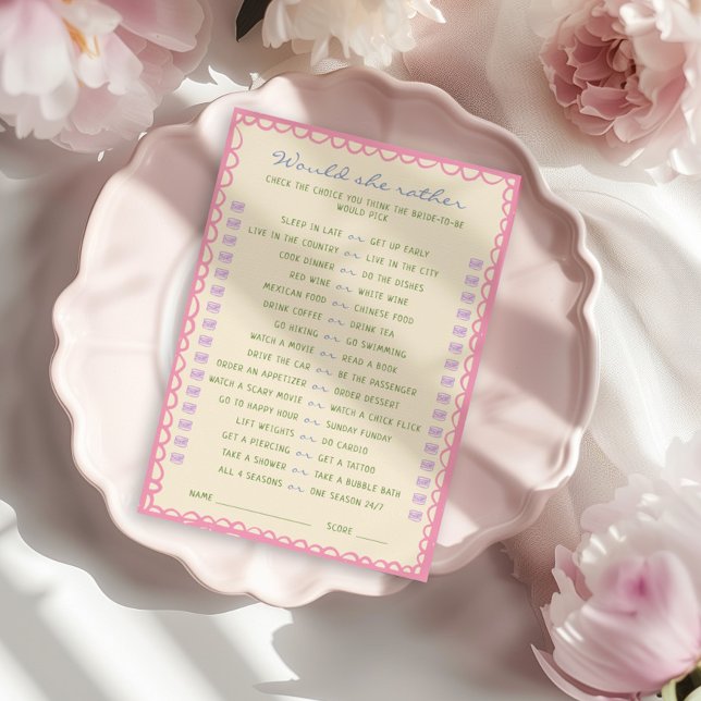 Invitation Préférerait-elle Fête des mariées Game Card (Créateur téléchargé)