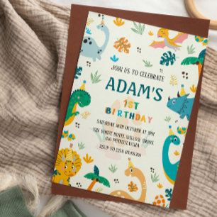 Invitation Premier 1er anniversaire fête Dinosaur arrière - p