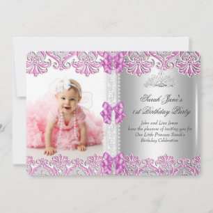Invitation Premier 1er Anniversaire Filles Lilac Pink Photo T