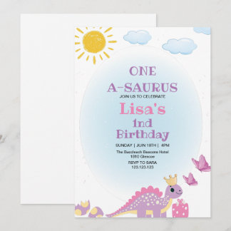 Invitation Premier 1er anniversaire Queen Dinosaur Aquarelle