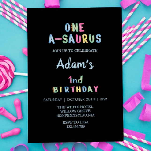 Invitation Premier 1er anniversaire Simple Noir (Créateur téléchargé)