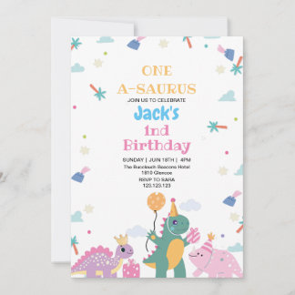 Invitation Premier 1er anniversaire Trois mignons dinosaures