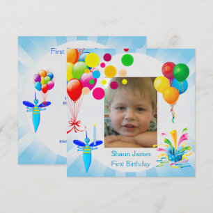 Invitation Premier Anniversaire 1er Garçon Bleu Ballons Bug