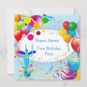 Invitation Premier Anniversaire 1er Garçon Bleu Ballons Bug 2