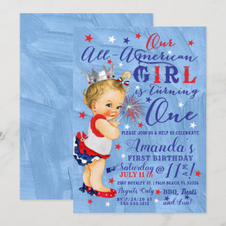 Invitation Premier Anniversaire 4 Juillet Rouge Blanc Bleu