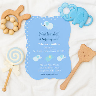 Invitation Premier anniversaire Baby Boy Blue Elephants