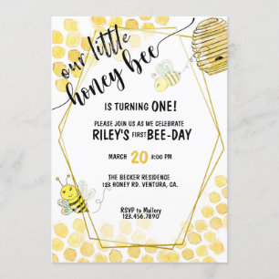 INVITATION PREMIER ANNIVERSAIRE, BEE PARTY, BEE THEME