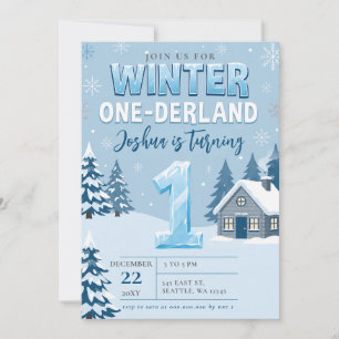 Invitation Premier anniversaire bleu glace flocon de neige On