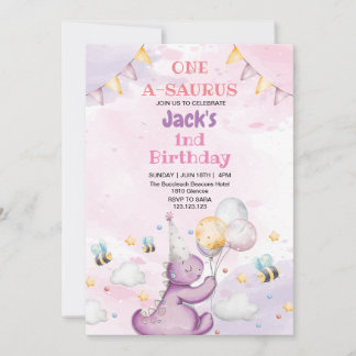 Invitation Premier Anniversaire Cute Dinosaur et abeille