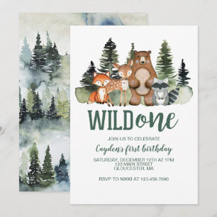 Invitation Premier anniversaire d'animal de forêt Sauvageon